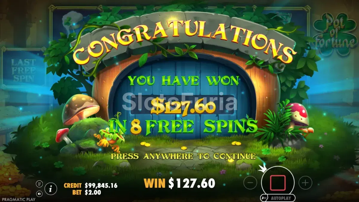 Gran victoria en Pot of Fortune mostrando el potencial de ganancias máximas