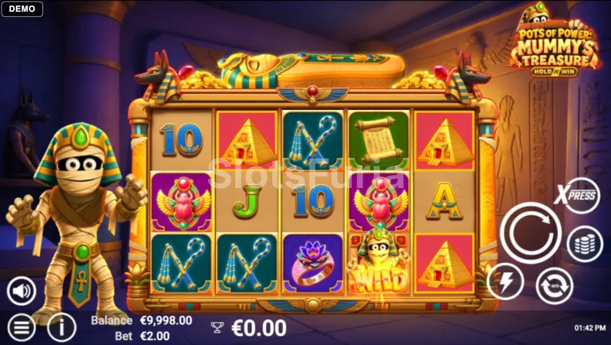 Juego base de Pots of Power Mummys Treasure con la rejilla de 5x3