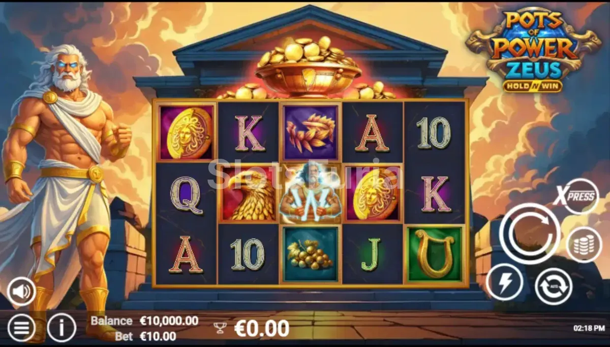 Juego base de Pots of Power Zeus con sus cinco rodillos y tres filas