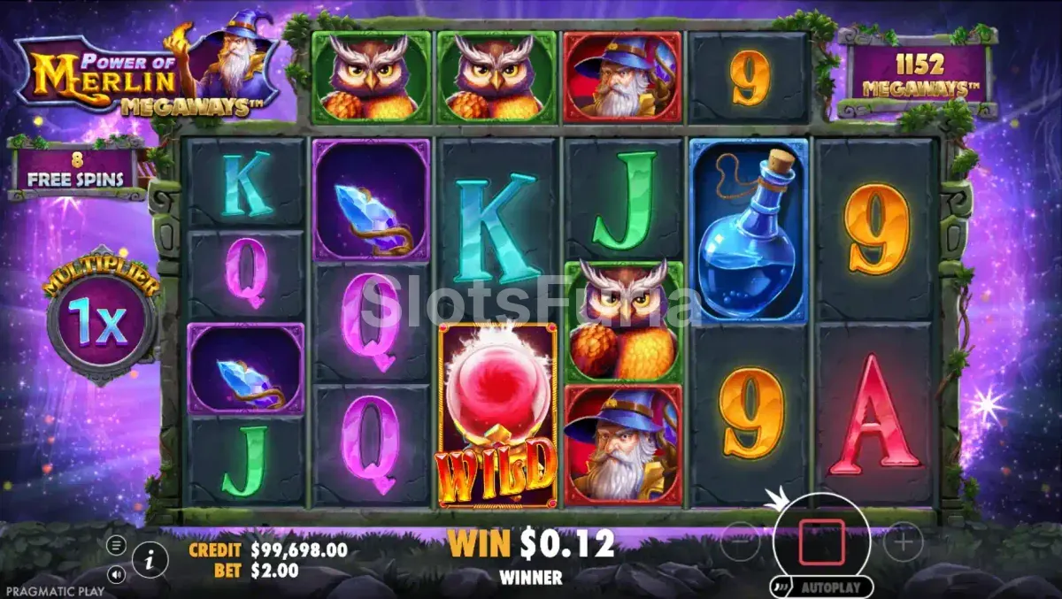 Ronda de tiradas gratuitas de Power of Merlin Megaways con multiplicador activo