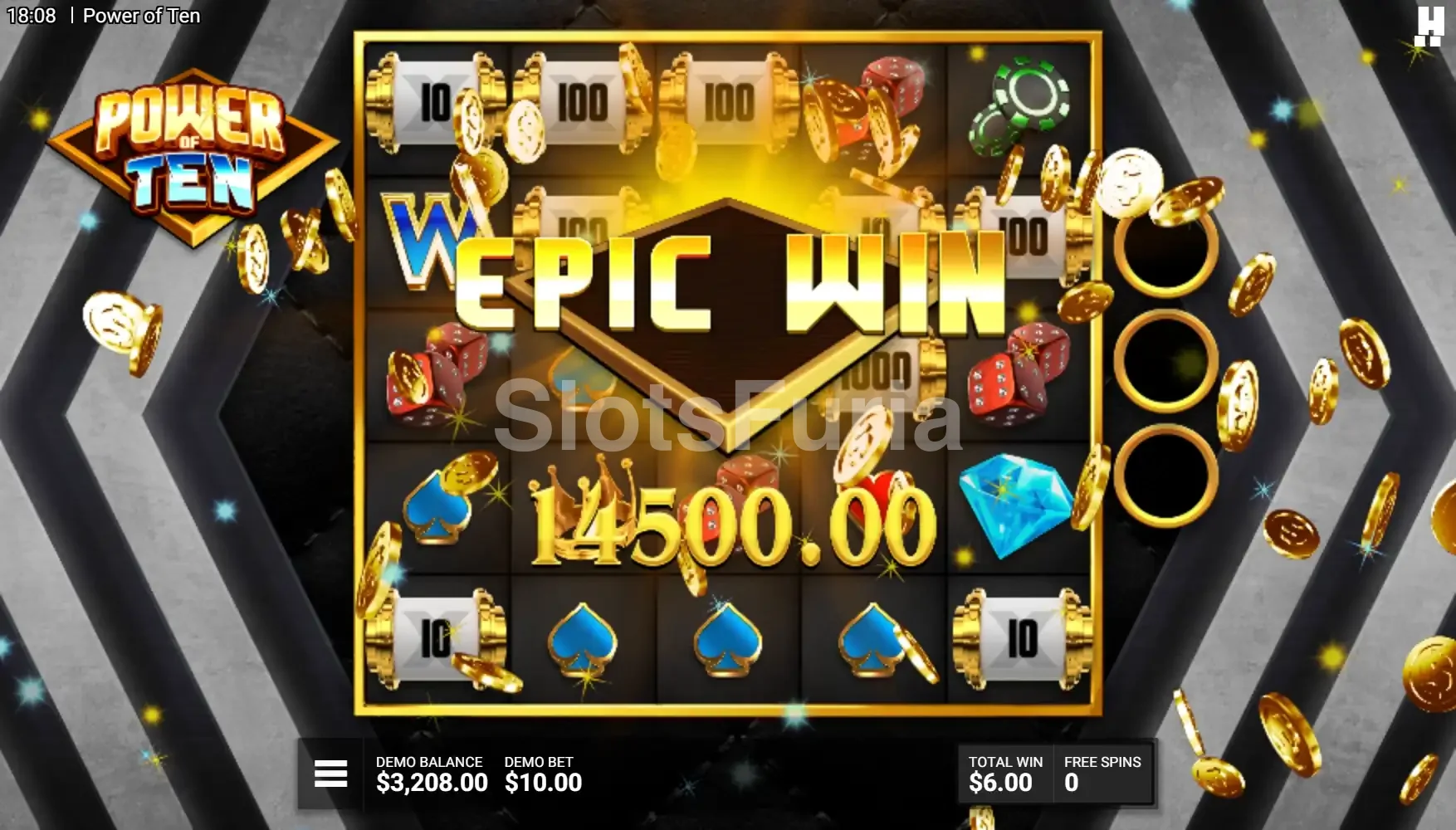 Gran victoria explosiva conseguida en Power of Ten Hacksaw Gaming