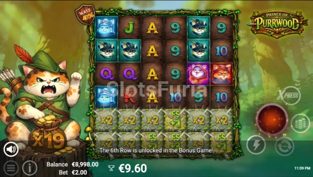 Función de giros gratuitos activa en Prince of Purrwood