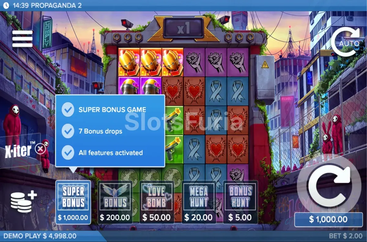 Menú X-iter de compra de bonus en Propaganda 2
