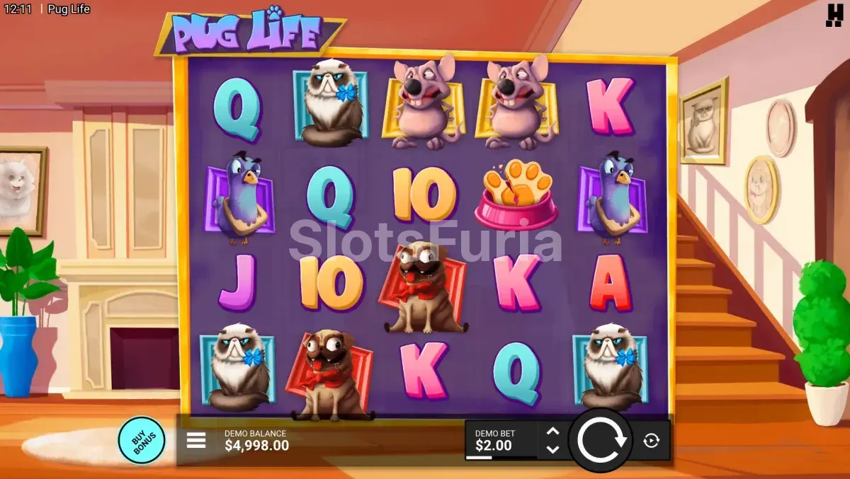 Juego base de la tragamonedas Pug Life con animales domésticos