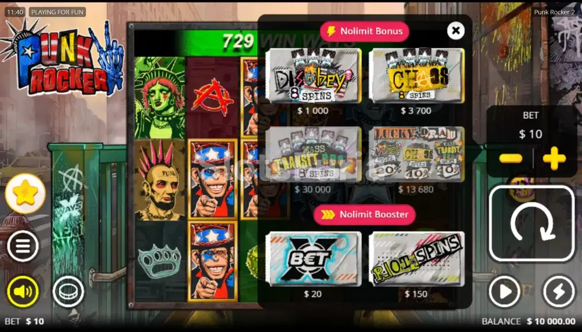 Menú de compra de bonus en Punk Rocker 2