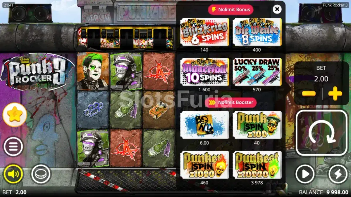 Pantalla de compra de bonos en Punk Rocker 3