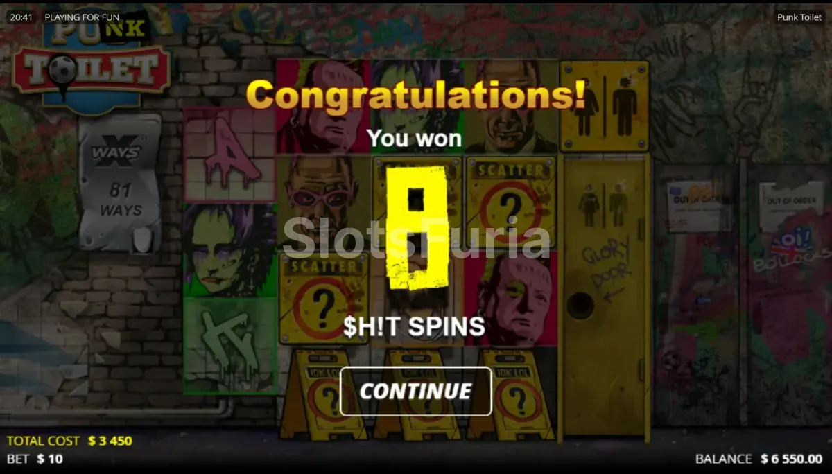 Ronda de giros gratis activada en Punk Toilet