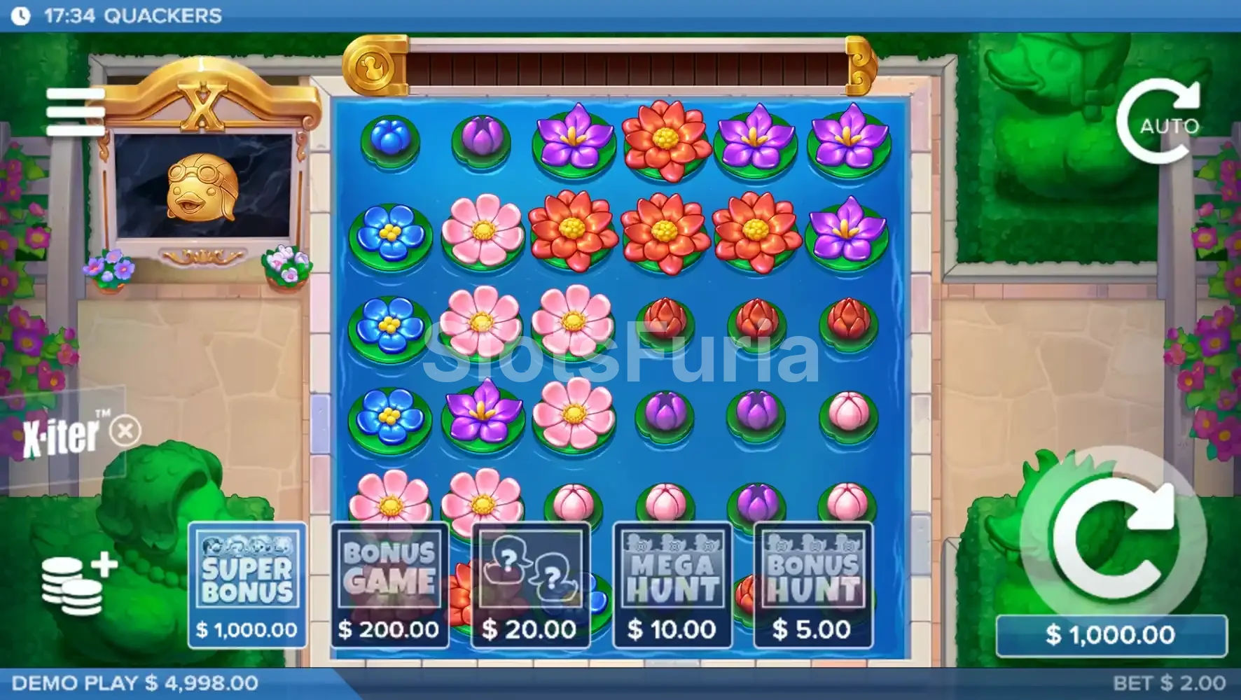 Menú X-iter de compra de bonus en Quackers de ELK Studios