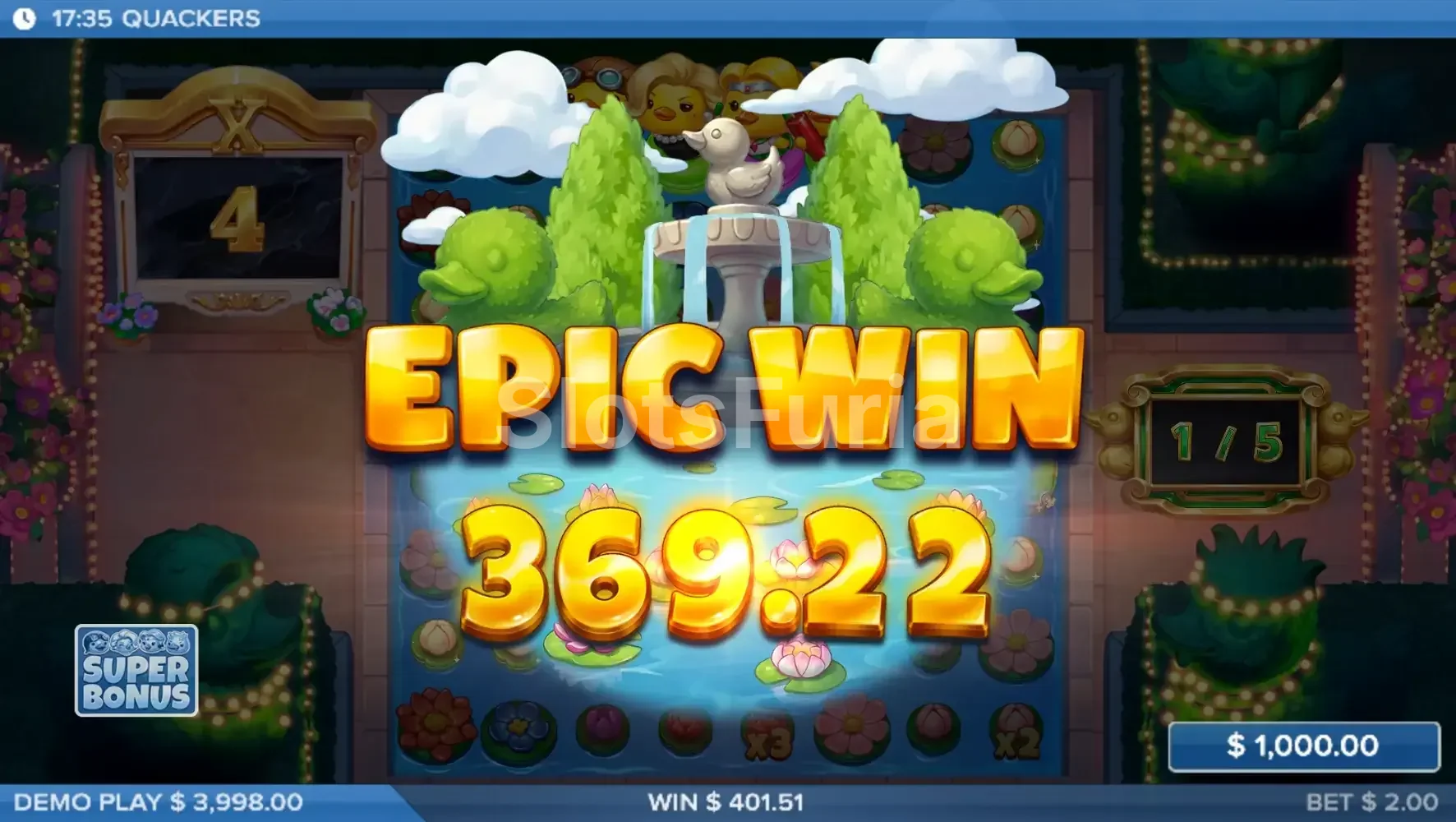 Gran victoria en Quackers con multiplicador activo