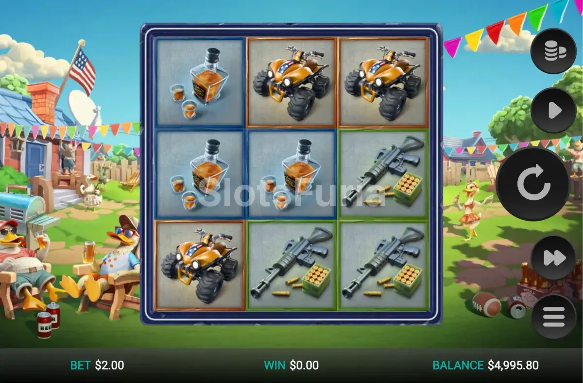 Segunda vista del juego base de Quackin' Reels mostrando combinaciones ganadoras