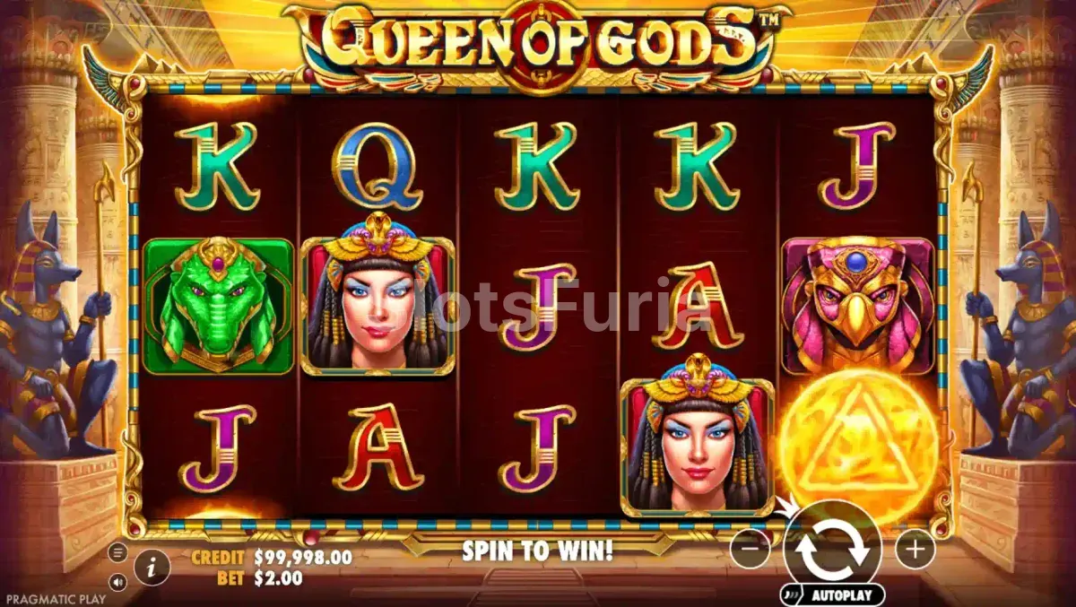 Pantalla principal de Queen of Gods con los rodillos activos