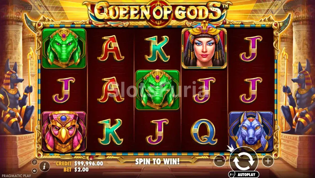 Segunda vista del juego base de Queen of Gods mostrando los wilds apilados