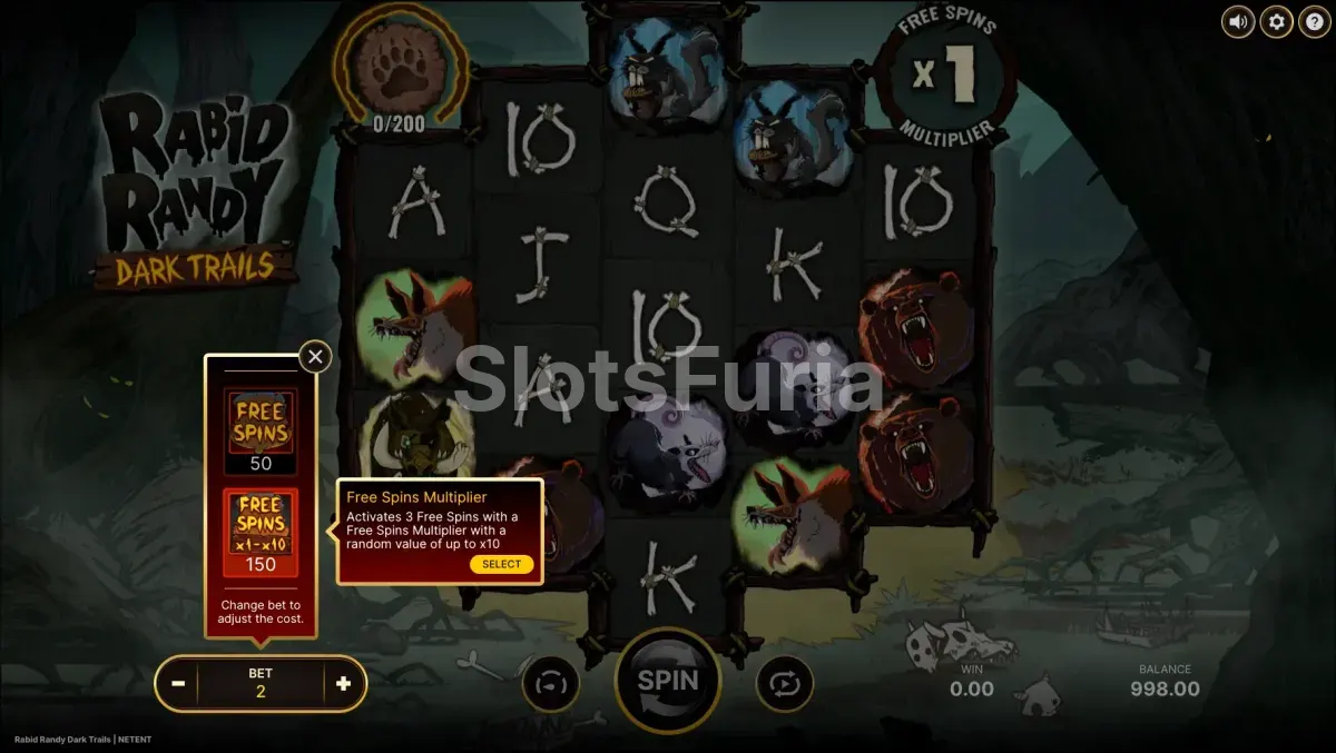 Menú de compra de bonus en Rabid Randy Dark Trails con dos opciones disponibles