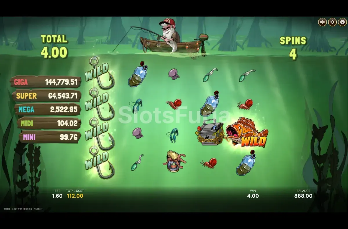Ronda de giros gratuitos activos en Rabid Randy Gone Fishing