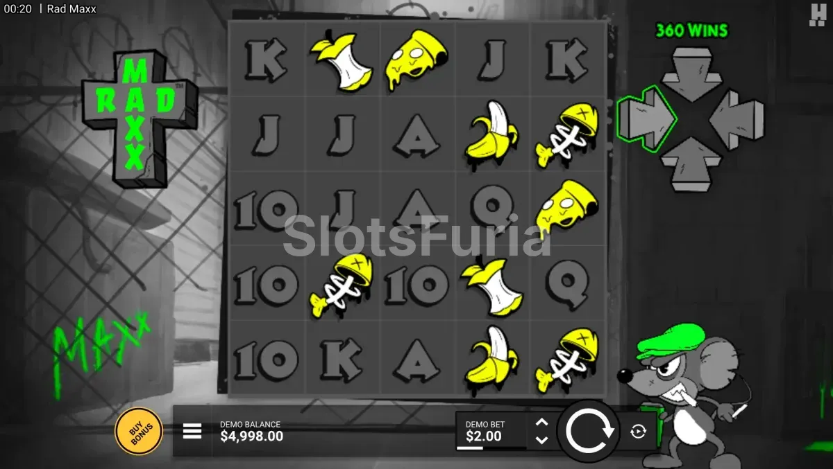 Juego base de Rad Maxx con cuadrícula 5x5 en estética monocromática