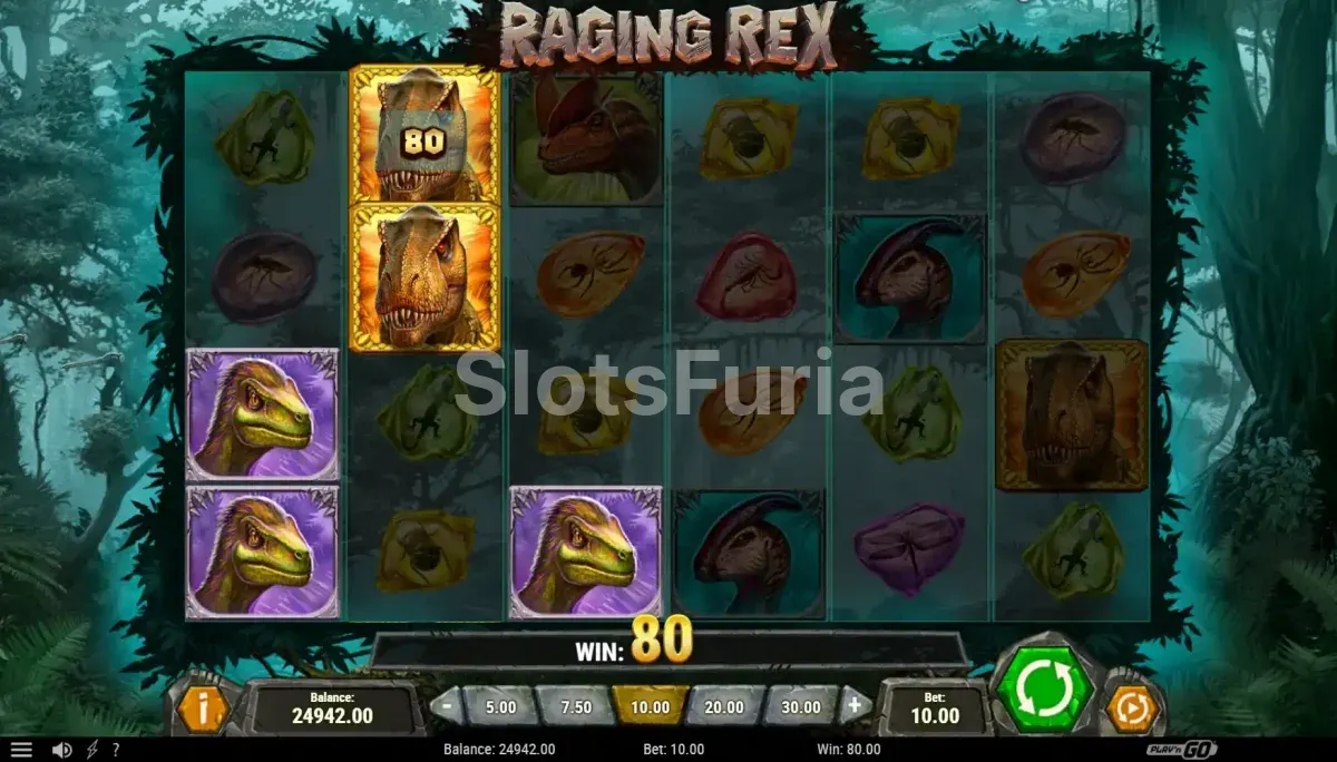 Resultado de giro en Raging Rex 2 con wilds activos
