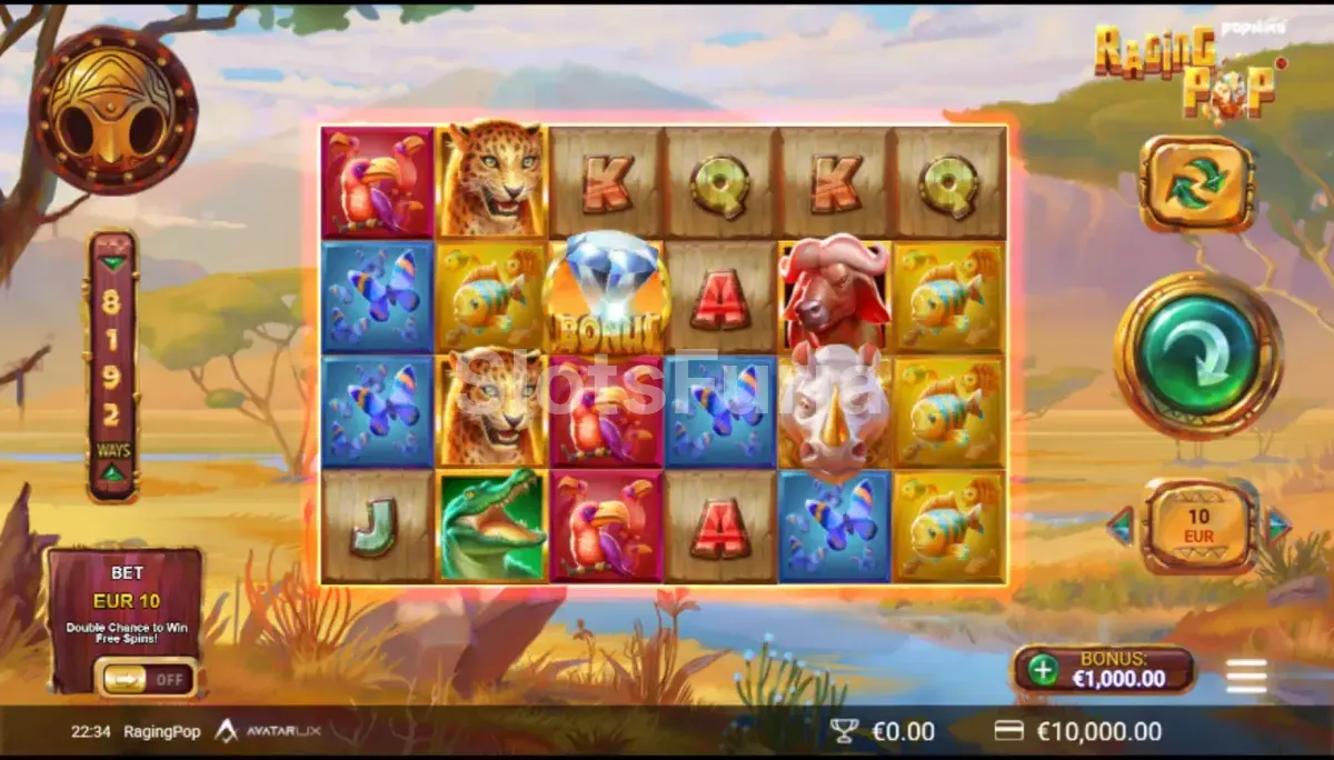 Pantalla principal del juego base de RagingPop con los rouleaux en acción