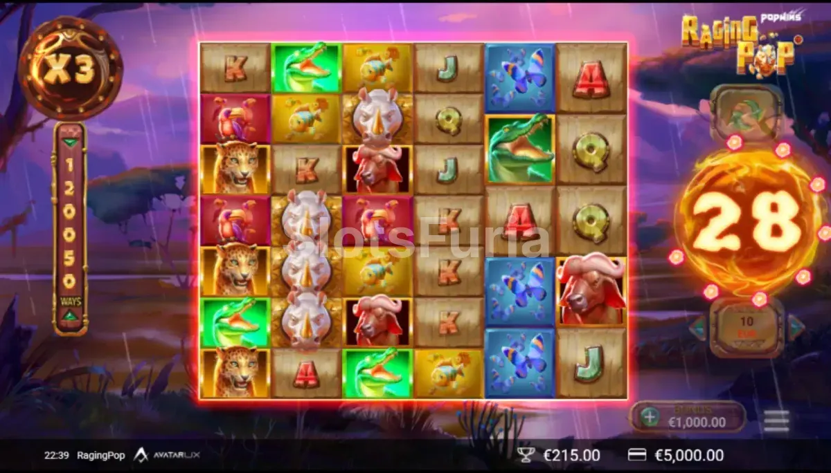 Modo de giros gratis de RagingPop con los multiplicadores activos