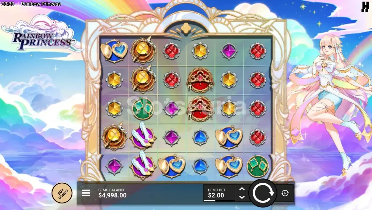 Pantalla principal de Rainbow Princess con la cuadrícula 6x5 activa