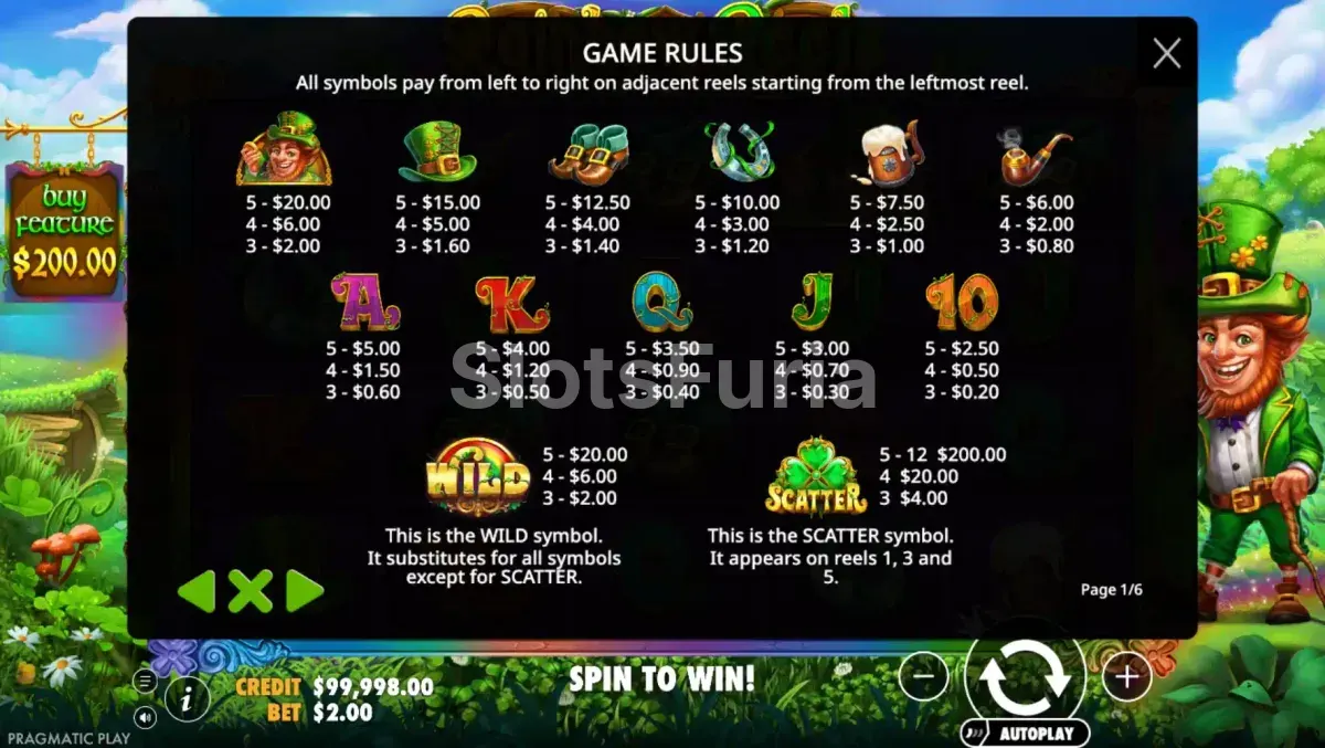 Tabla de pagos detallada de Rainbow Reels Pragmatic Play