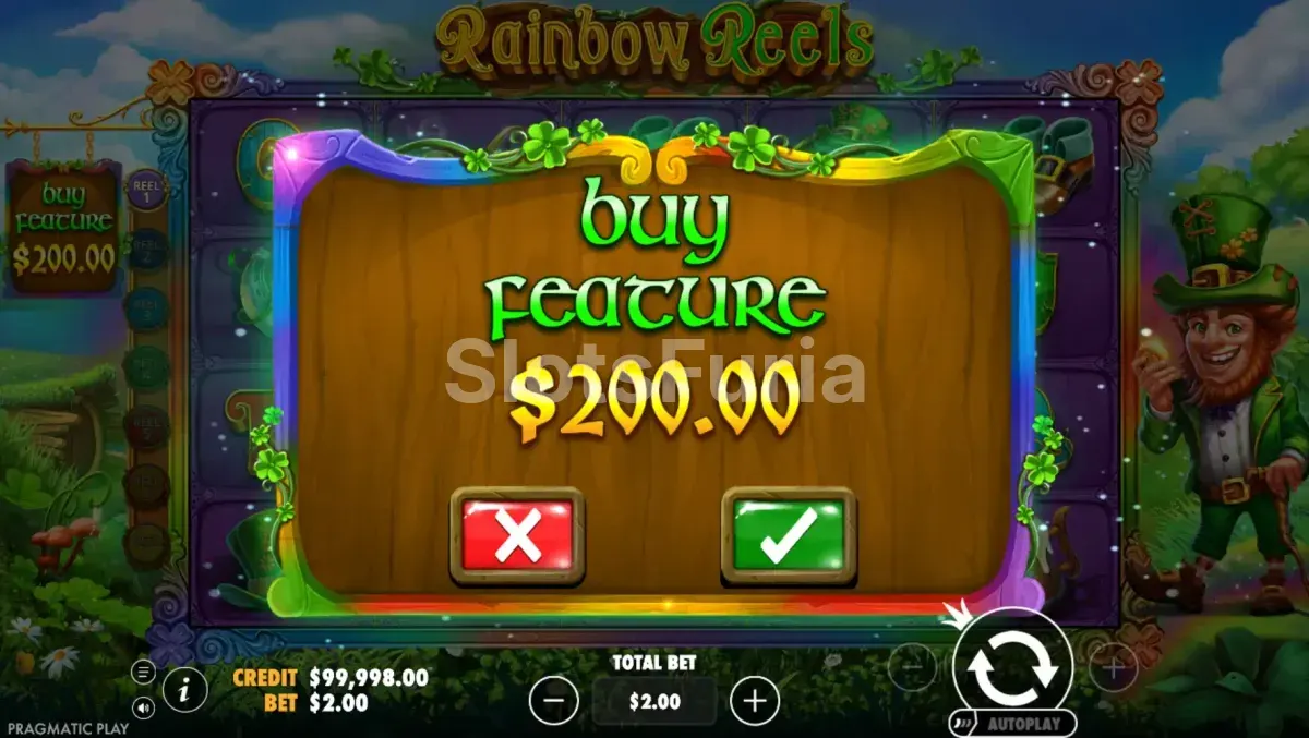 Función de compra de bono en Rainbow Reels de Pragmatic Play