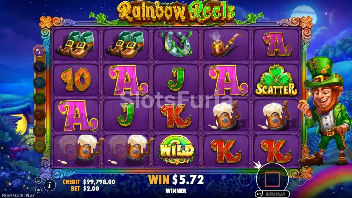 Tiradas gratuitas activas en Rainbow Reels con wilds acumulados
