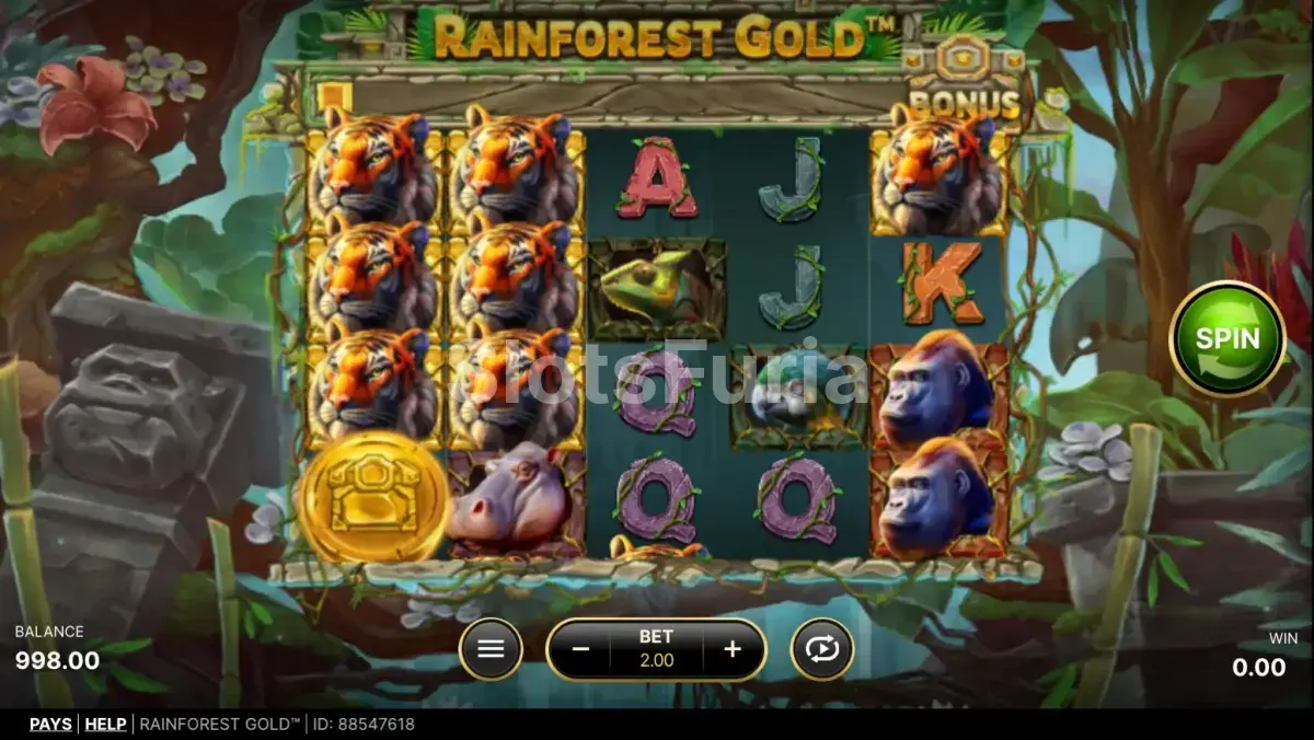 Pantalla principal de Rainforest Gold con la selva de fondo
