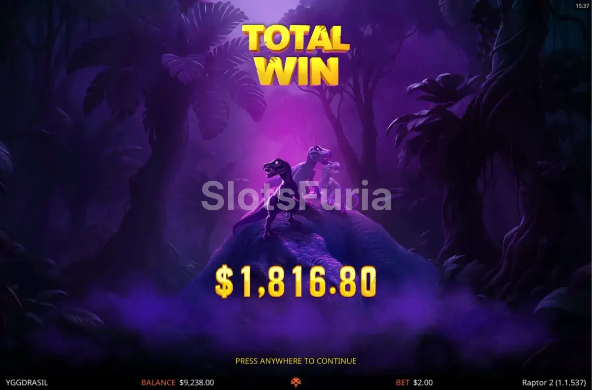 Gran premio en Raptor 2 con el multiplicador DoubleMax