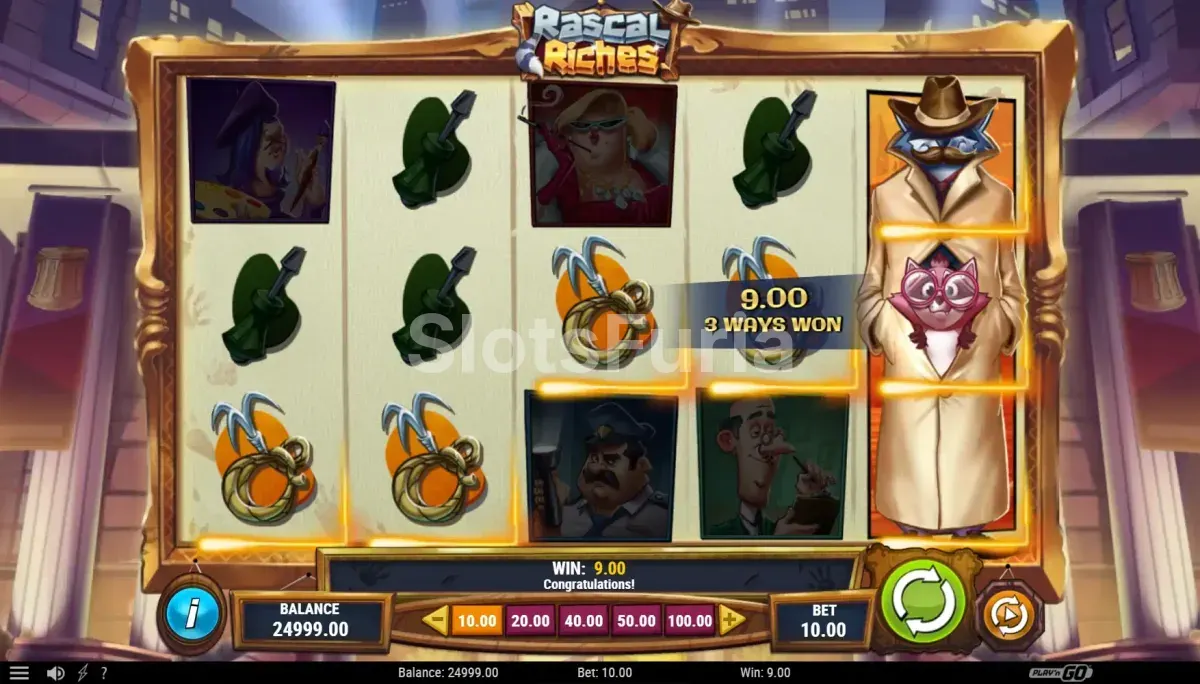 Resultado de giro en Rascal Riches con multiplicador activo