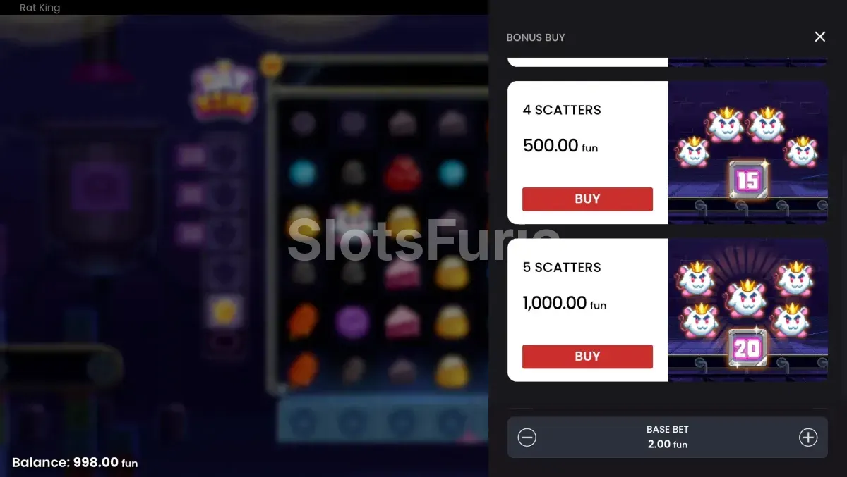 Opciones de compra de bonus en Rat King de Push Gaming