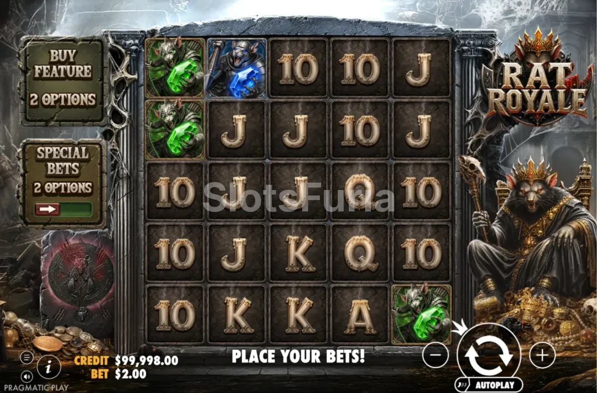 Juego base de Rat Royale con sus 5 rodillos y 5 líneas de pago