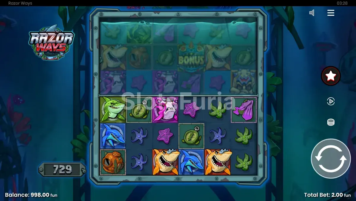 Juego base de Razor Ways con la cuadrícula de 6x6 y tiburones en acción