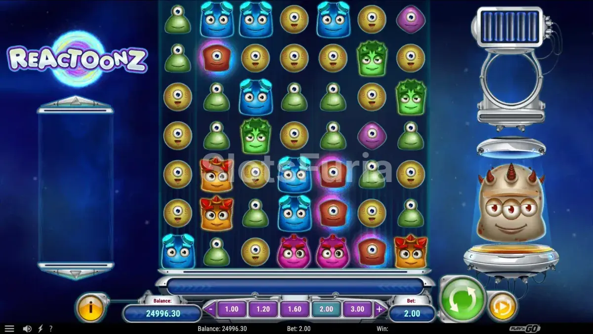 Mecánica de cascada activa en Reactoonz durante una ronda con múltiples ganancias