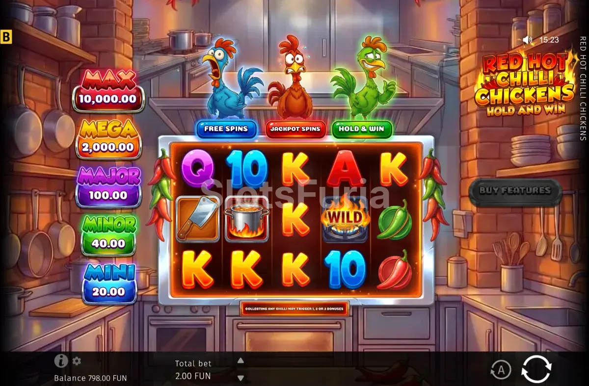 Símbolos especiales y Chillis de Red Hot Chilli Chickens sobre los rodillos