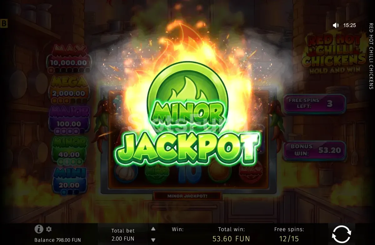 Jackpot Minor conseguido en la ronda de Red Hot Chilli Chickens
