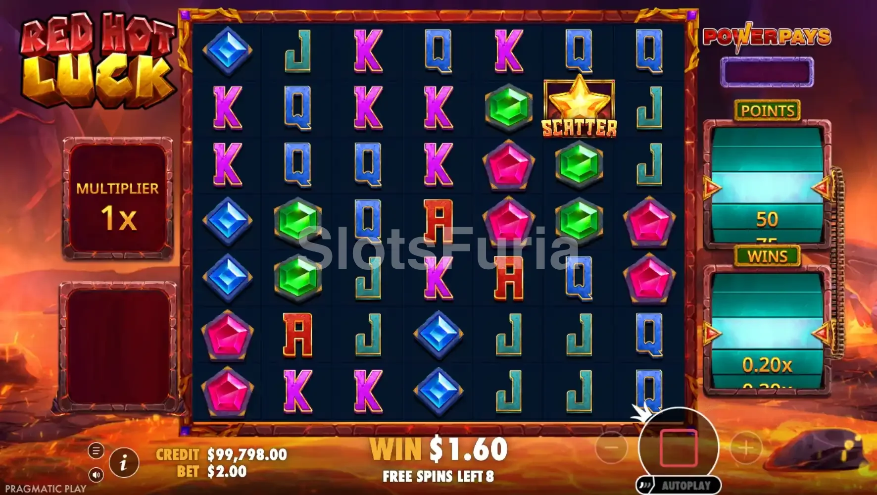 Ronda de giros gratis en Red Hot Luck con multiplicadores activos