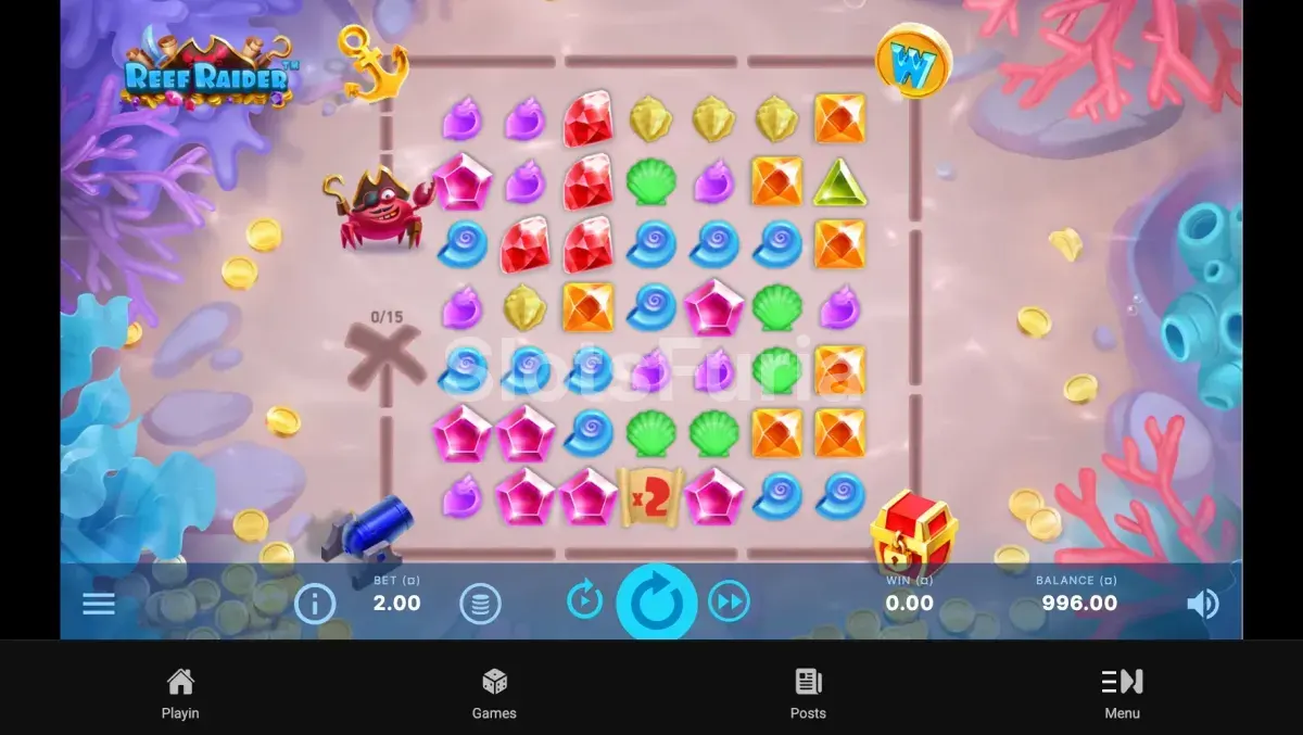 Segunda pantalla del juego base de Reef Raider mostrando avalanchas en acción