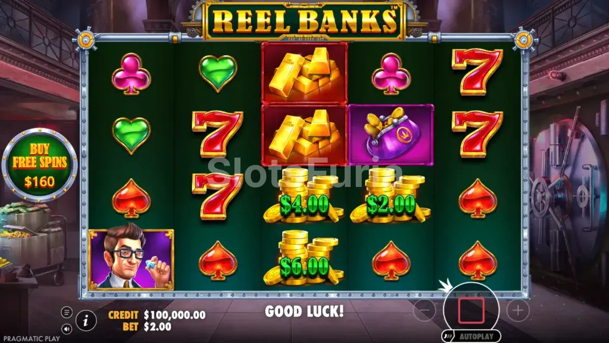 Pantalla principal del juego base de Reel Banks