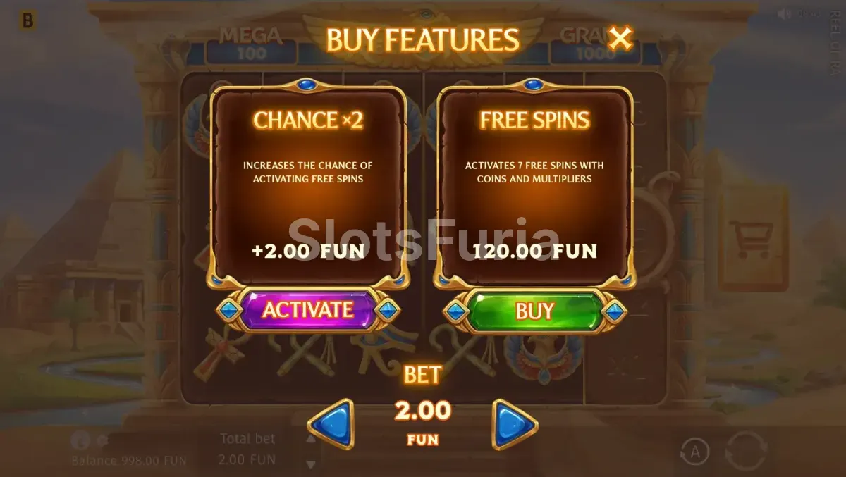 Función de compra de bono en Reel of Ra de BGaming