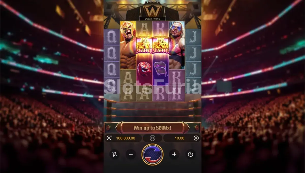 Pantalla principal de Reel Royale Showdown con los seis rodillos en el cuadrilátero