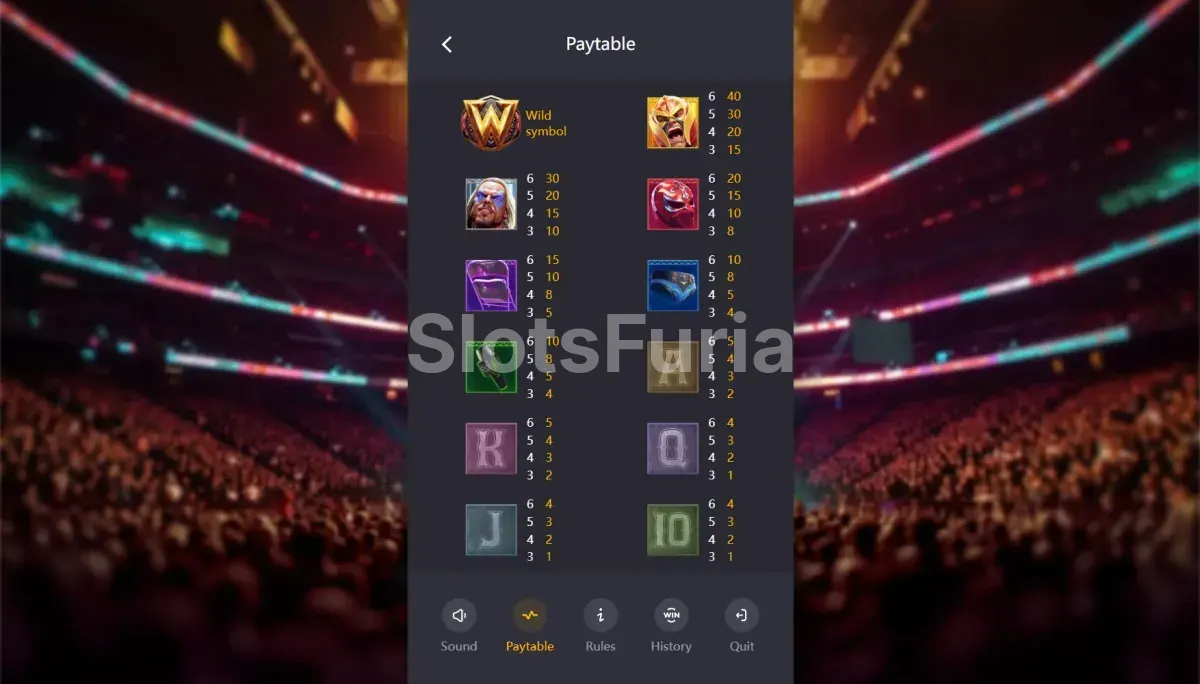 Tabla de pagos de Reel Royale Showdown con los valores de cada símbolo