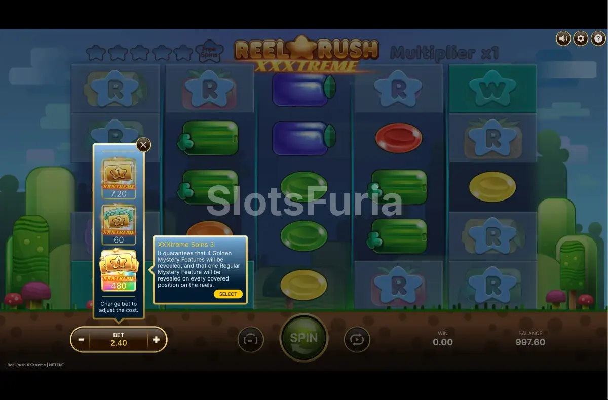 Opciones de compra de bonus en Reel Rush XXXtreme