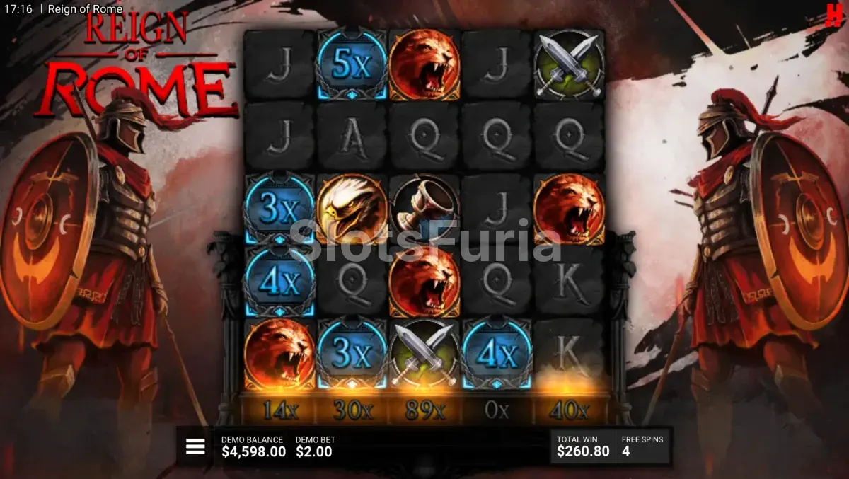 Ronda de giros gratis de Reign of Rome con multiplicadores activos