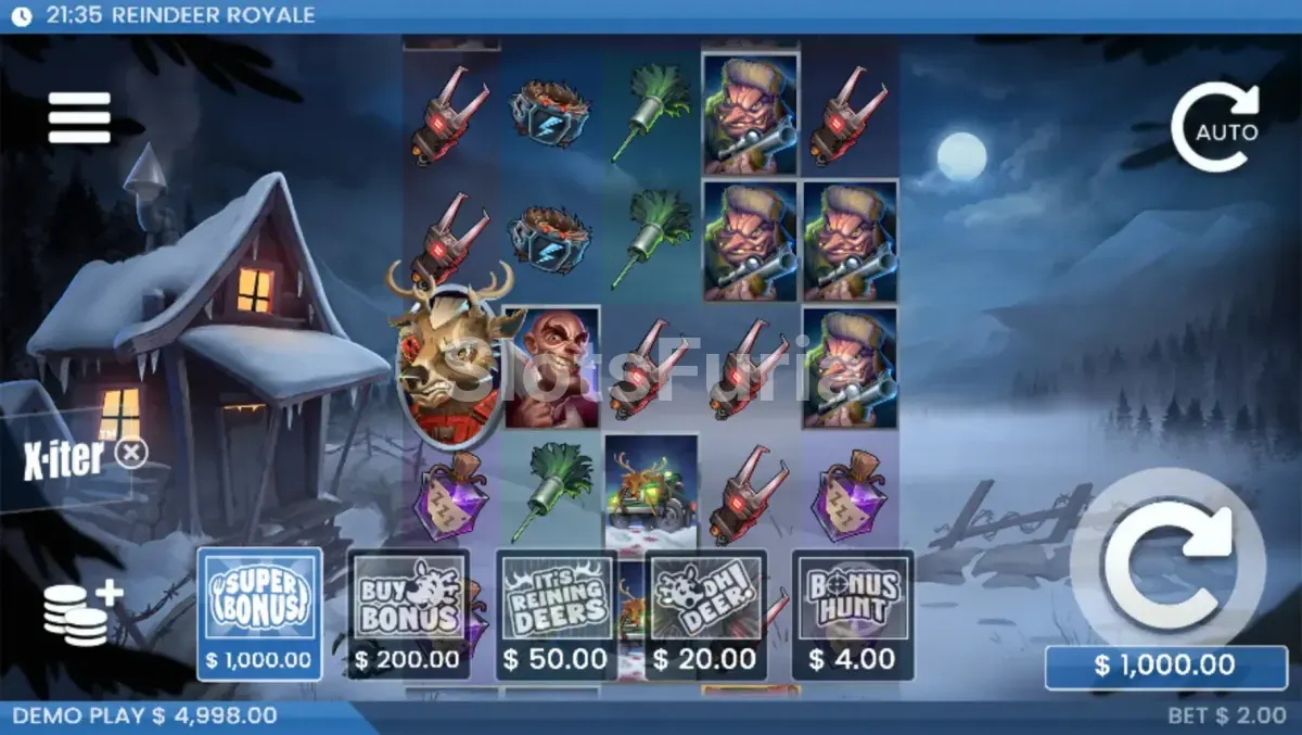 Menú de compra de bonos X-iter en Reindeer Royale