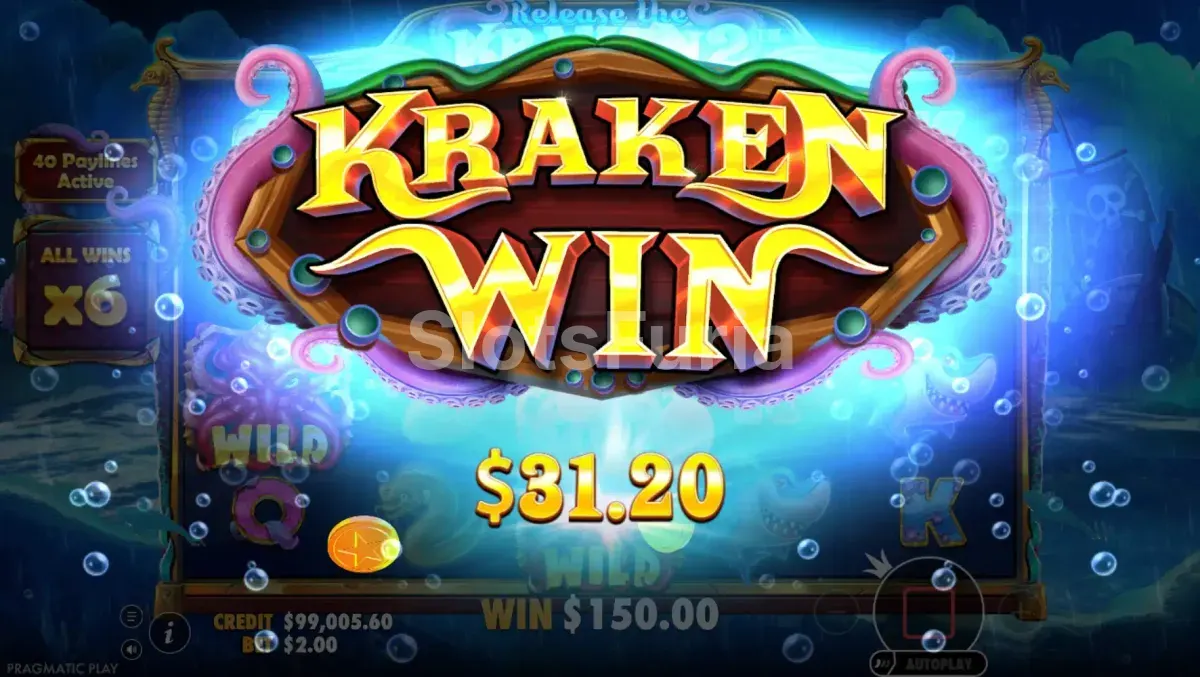 Pantalla de gran victoria en Release the Kraken 2 con multiplicador máximo