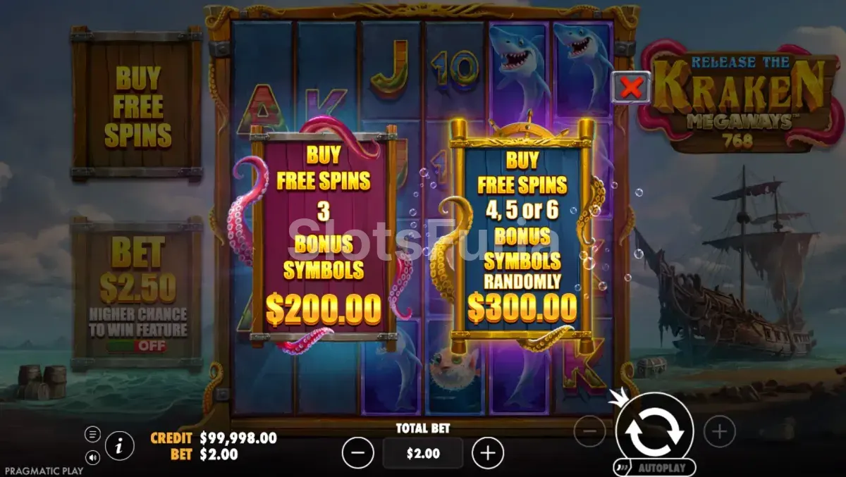 Función de compra de bonus en Release the Kraken Megaways