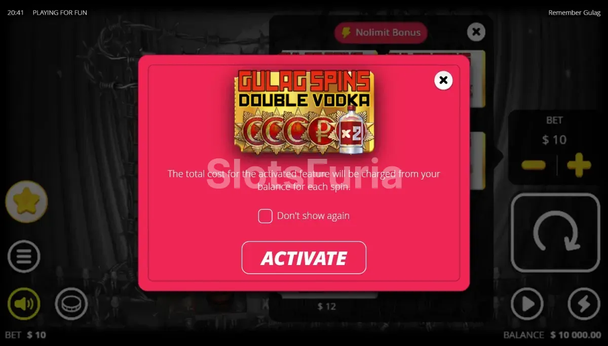 Pantalla de compra de bono en Remember Gulag