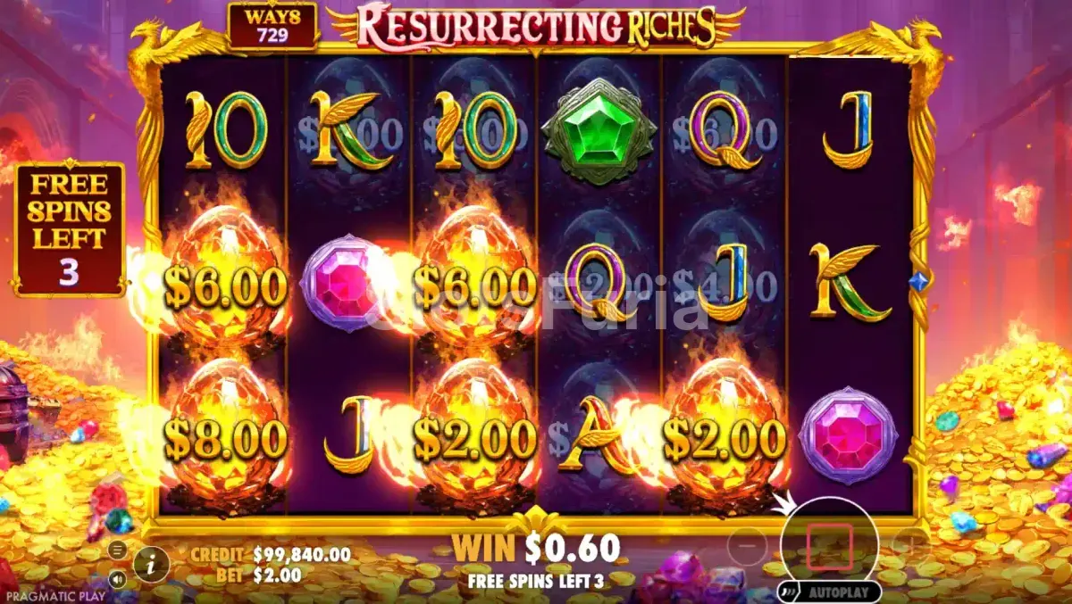 Tiradas gratis activas con el efecto sombra en Resurrecting Riches