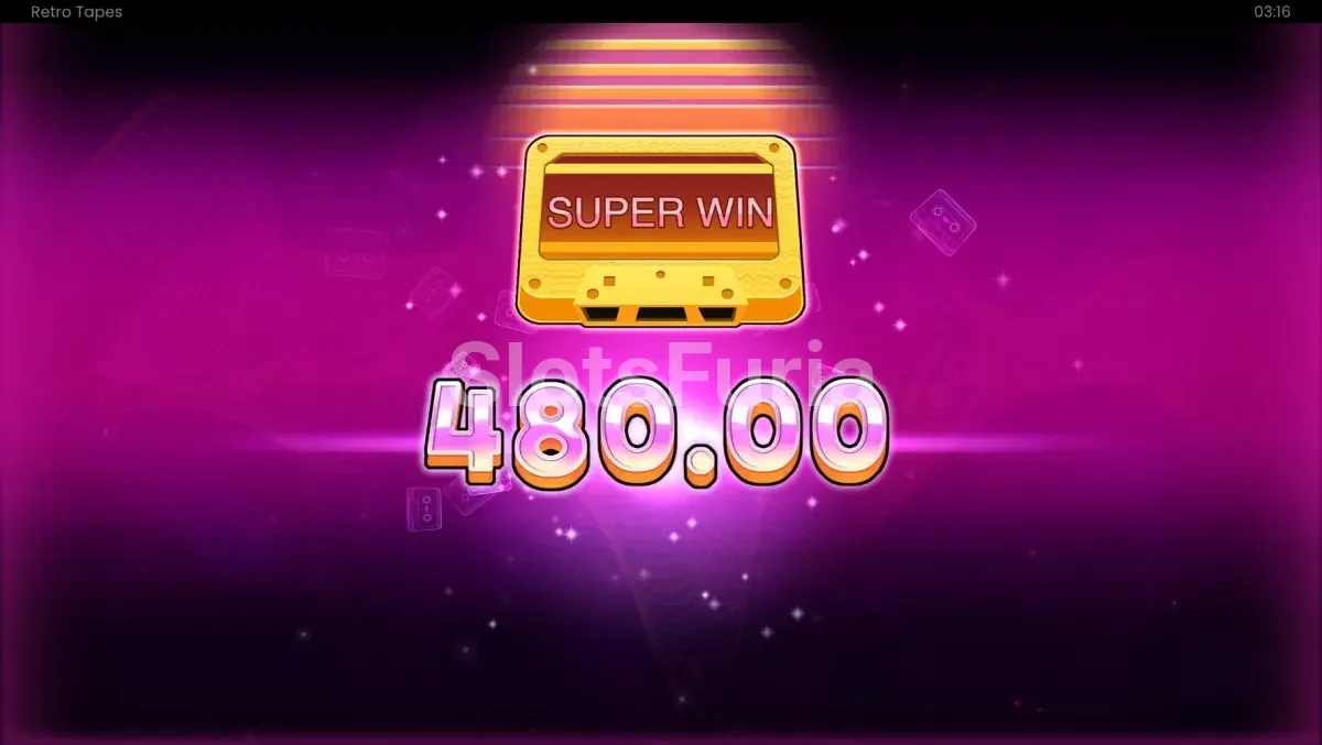 Gran victoria en Retro Tapes mostrando el multiplicador máximo