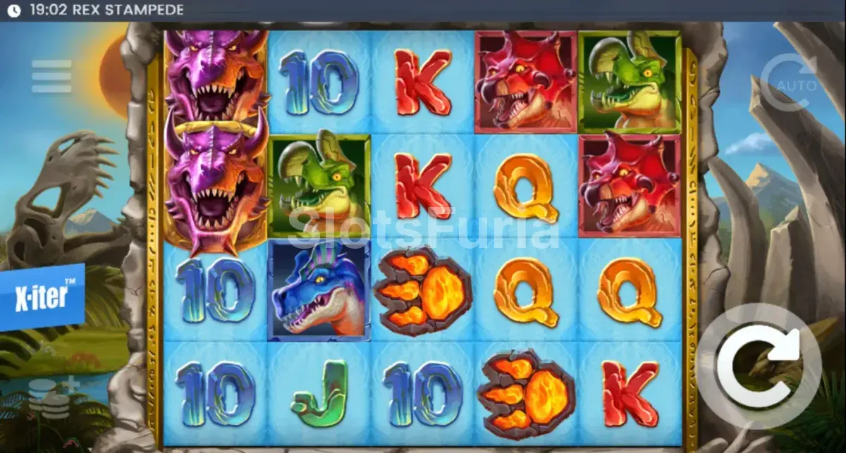 Pantalla principal del juego Rex Stampede con cuadrícula de dinosaurios